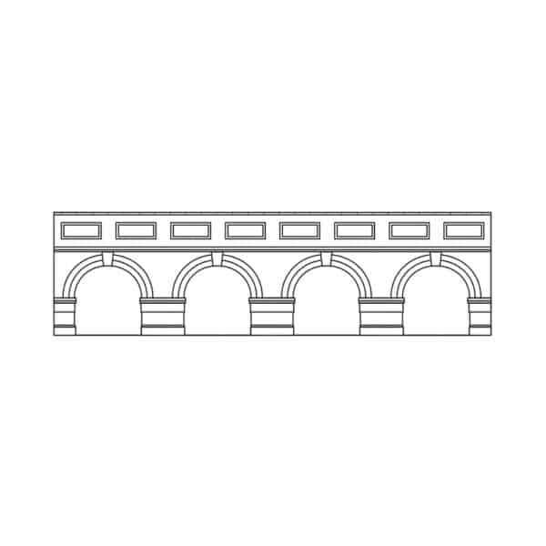 hornby - low level arched retaining walls x2 (engineers blue brick) (r7389) oo gauge