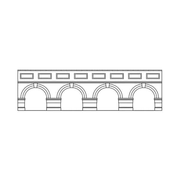 hornby - low level arched retaining walls x2 (red brick) (r7388) oo gauge