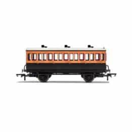 hornby - lswr, 4 wheel coach, 3rd class, fitted lights, 302 (r40108) oo gauge