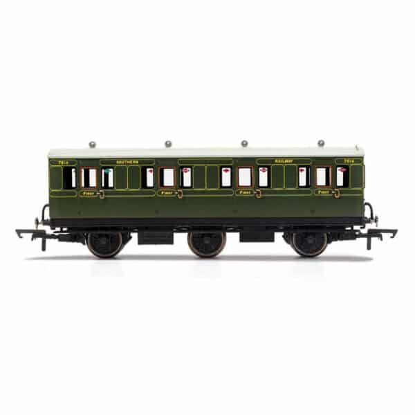 hornby - sr, 6 wheel coach, 1st class, fitted lights, 7514 (r40131) oo gauge