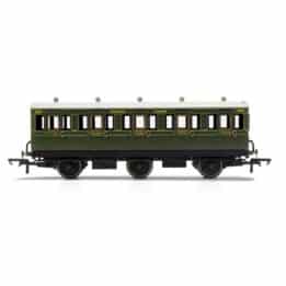 hornby - sr, 6 wheel coach, 3rd class, fitted lights, 1908 (r40132) oo gauge