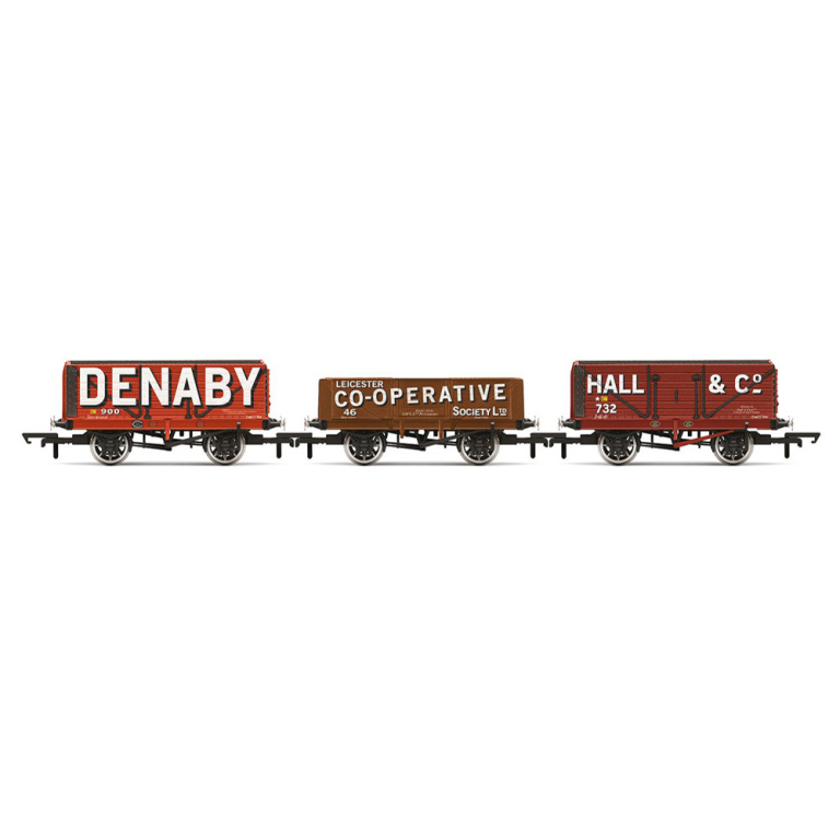 hornby - triple wagon pack, denaby colliery, leicester co-op & hall & co (r60104) oo gauge