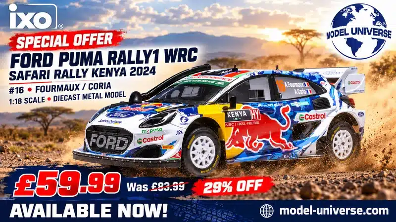 Diecast Model Shop - Model Universe 17 Ixo 1:18 Ford Puma Rally1 WRC Safari Rally Kenya 2024 special offer
