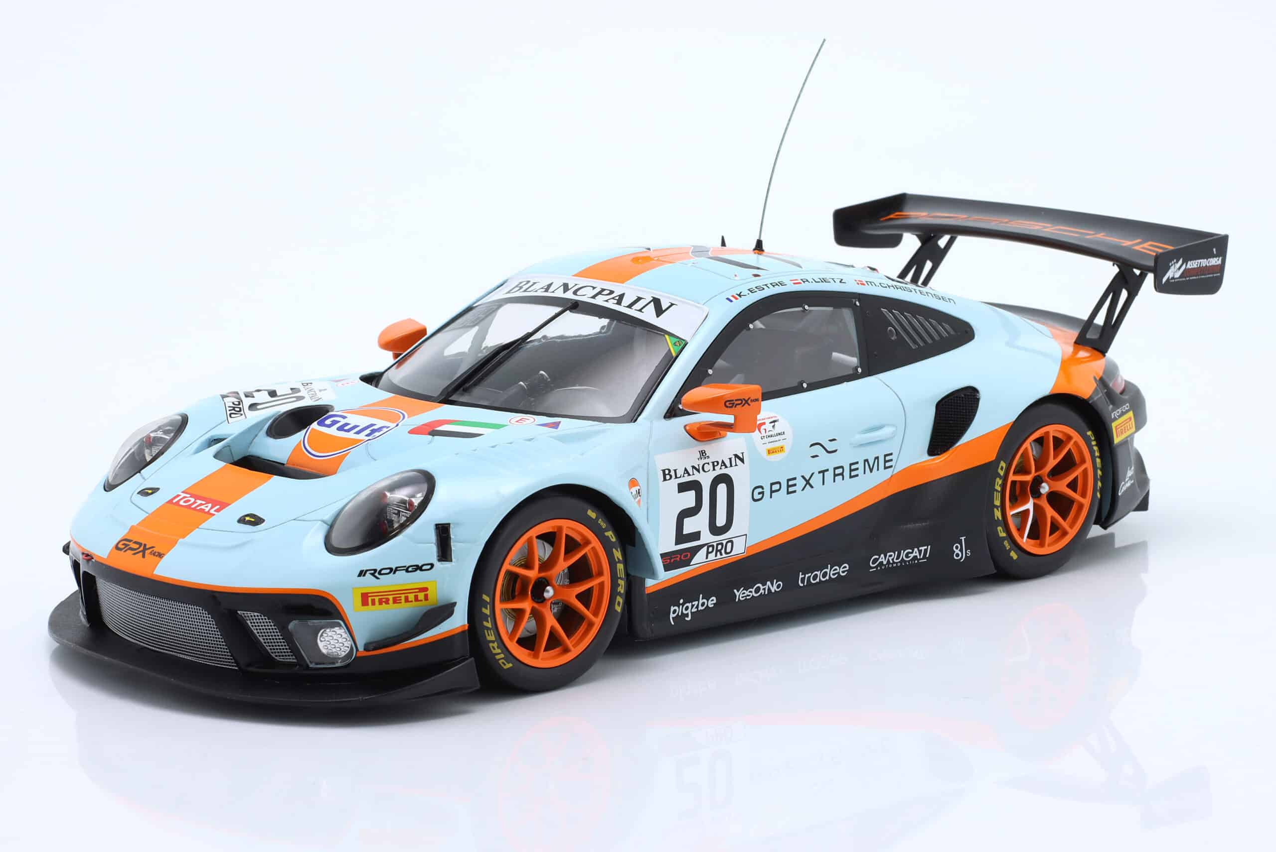 Ixo - 1:18 Porsche 911 GT3 R No.20 Gulf Winner 24h Spa 2019 Christensen, Lietz, Estre - Diecast Model