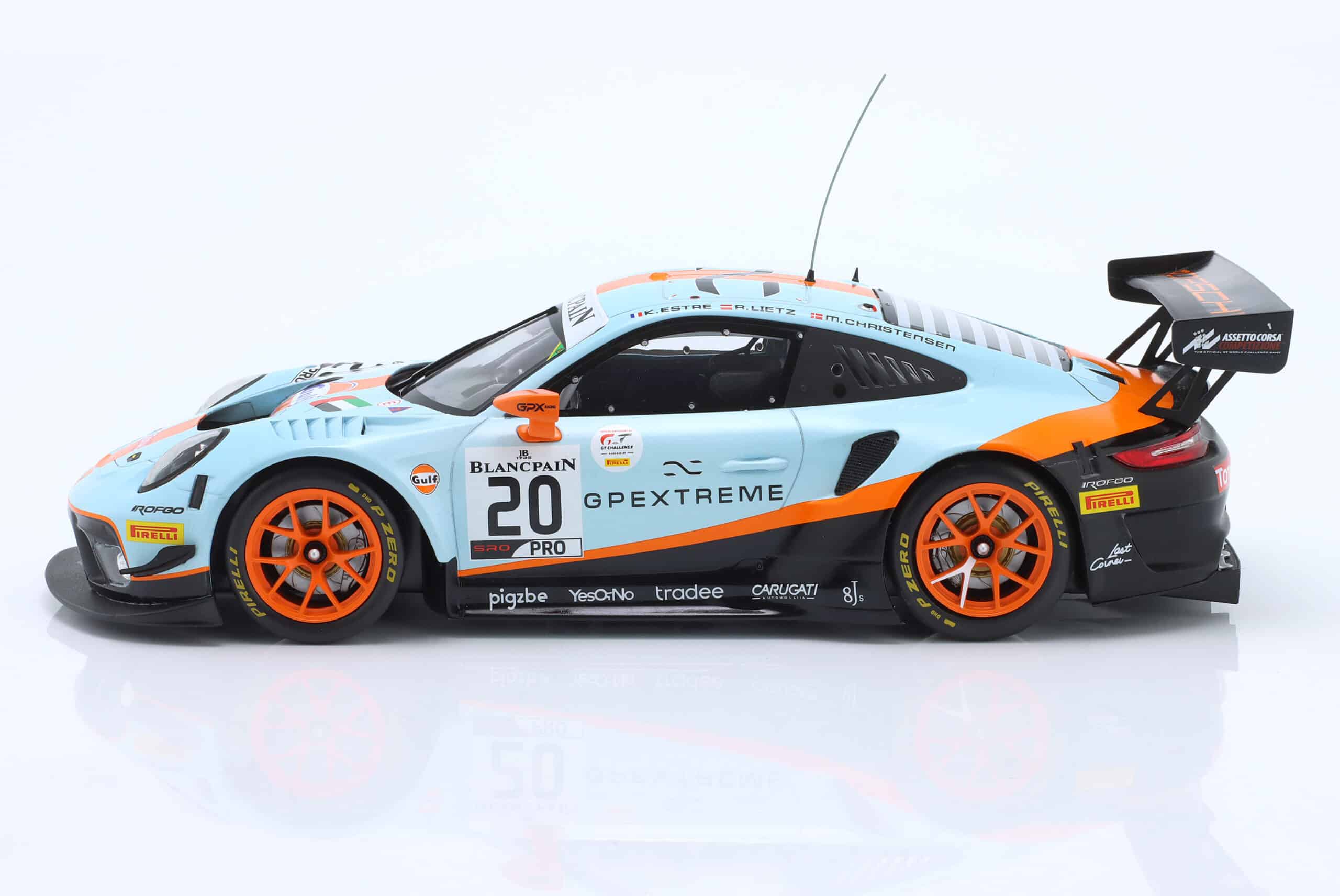 Ixo - 1:18 Porsche 911 GT3 R No.20 Gulf Winner 24h Spa 2019 Christensen, Lietz, Estre - Diecast Model