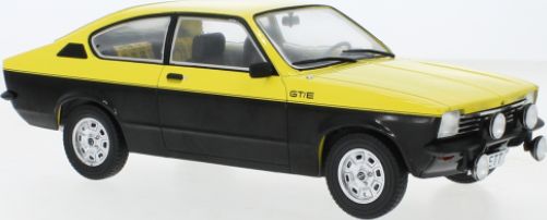 mcg - 1:18 opel kadett c coupe gt/e - yellow/black 1975 diecast model