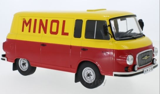 mcg - 1:18 barkas b 1000 kastenwagen yellow/red minol 1970 diecast model