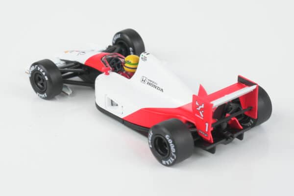 Mini GT - 1:64 McLaren MP4/6 No.1 Ayrton Senna 2nd Place Japanese GP 1991 - Diecast Model 11 Mini GT 1:64 McLaren MP4/6 No.1 Ayrton Senna 2nd Place Japanese GP 1991 diecast model (MGT01120-L) - rear three-quarter