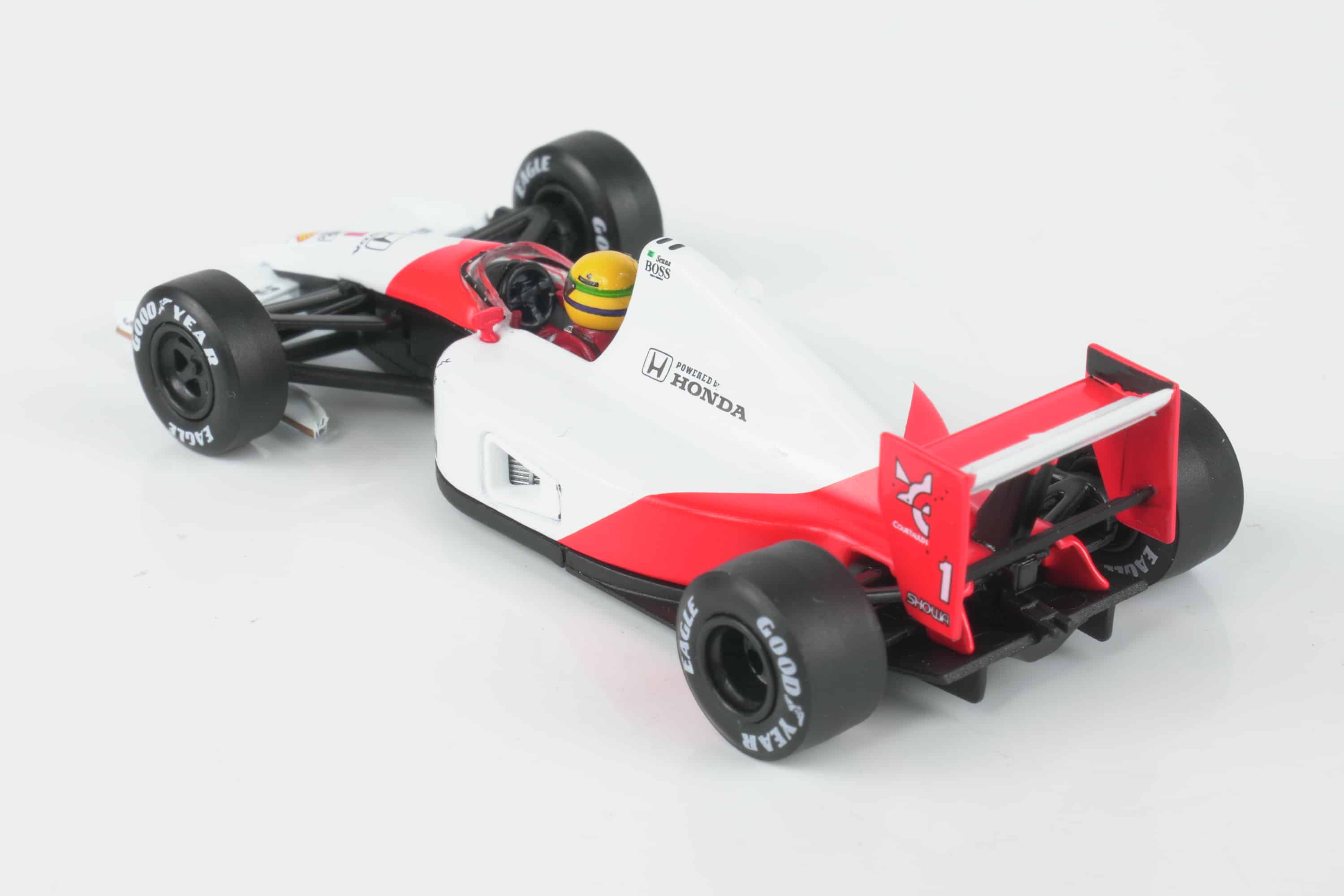Mini GT - 1:64 McLaren MP4/6 No.1 Ayrton Senna 2nd Place Japanese GP 1991 - Diecast Model 6 Mini GT 1:64 McLaren MP4/6 No.1 Ayrton Senna 2nd Place Japanese GP 1991 diecast model (MGT01120-L) - rear three-quarter