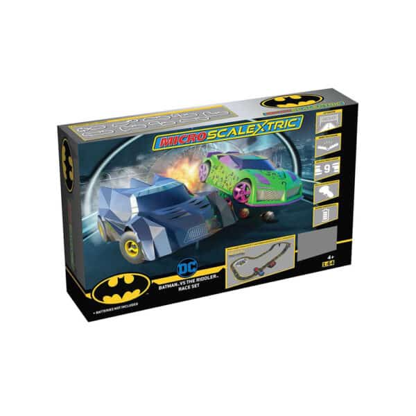 micro scalextric batman vs the riddler set battery powered race set - 1:64 (g1170m)