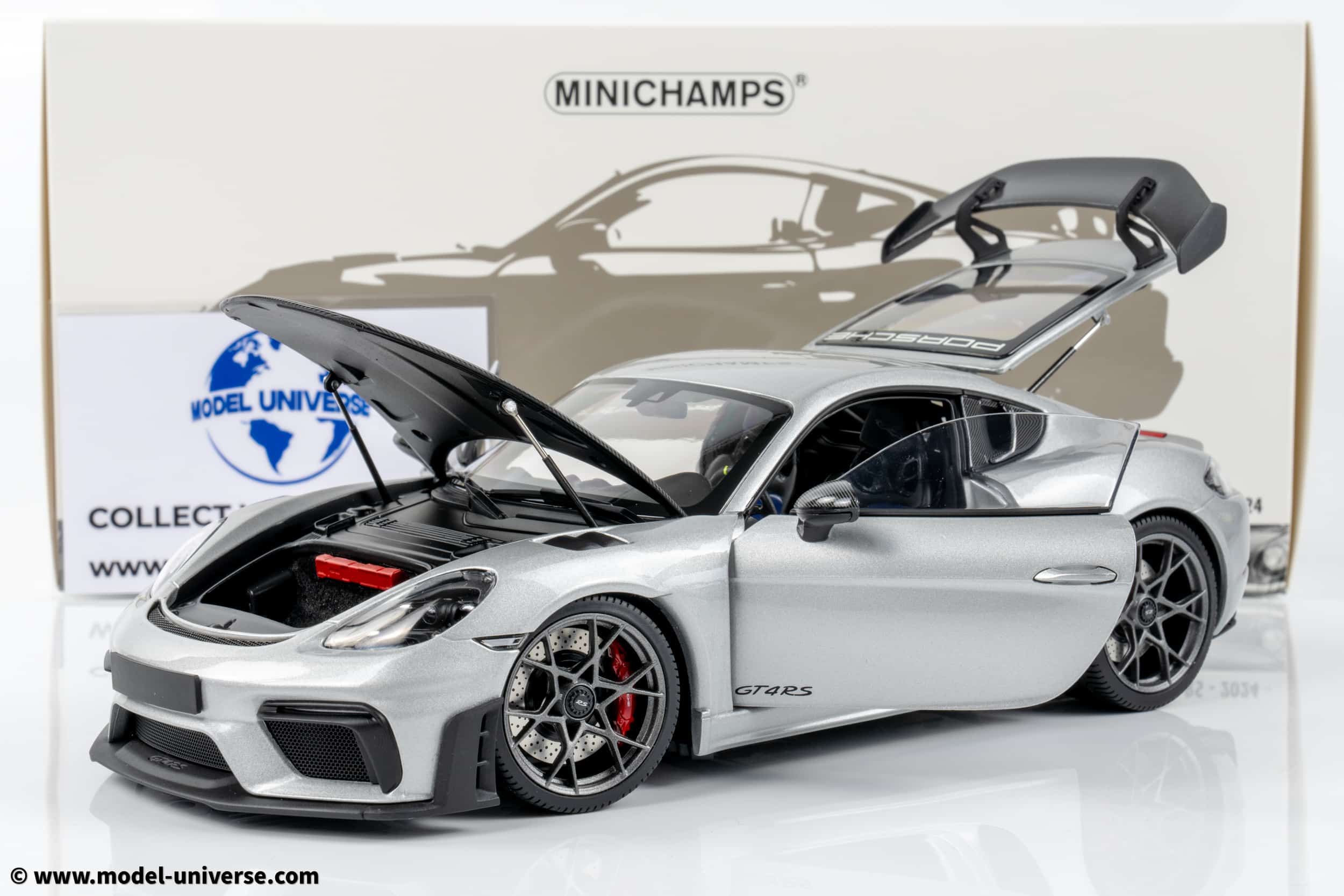 Minichamps - 1:18 Porsche Cayman GT4 RS Silver Metallic w/Weissach Package 2024 - Diecast Model