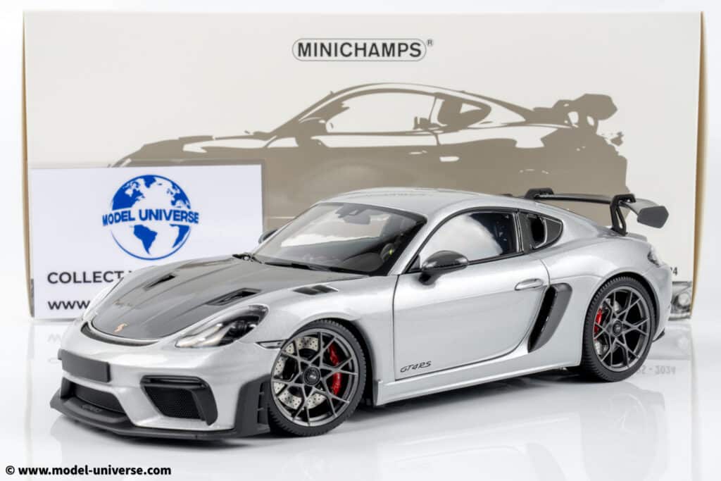 Minichamps 1:18 Porsche Cayman GT4 RS with Weissach Package in Metallic Silver Now Available 1 Minichamps - 1:18 Porsche Cayman GT4 RS Silver Metallic w/Weissach Package 2024 - Diecast Model