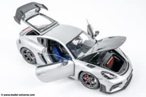 Minichamps 1:18 Porsche Cayman GT4 RS with Weissach Package in Metallic Silver Now Available