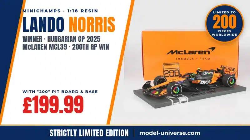 Diecast Model Shop - Model Universe 10 Minichamps 1:18 McLaren MCL39 Lando Norris Hungarian GP 2025 winner, limited to 200 pieces