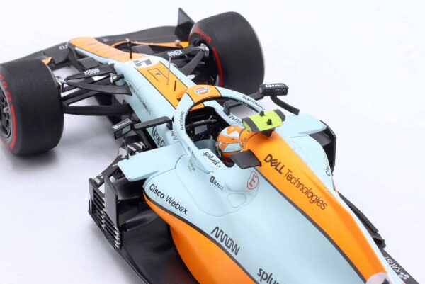 Minichamps - 1:18 McLaren MCL35M No.4 Lando Norris 3rd Monaco GP Gulf Livery - Limited Edition Diecast Model 12 Minichamps - 1:18 McLaren MCL35M No.4 Lando Norris 3rd Monaco GP Gulf Livery - Limited Edition Diecast Model