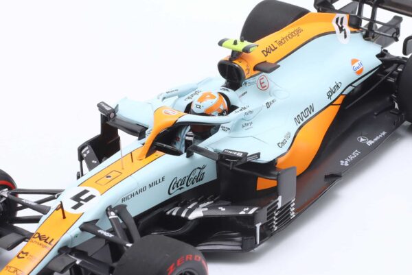 Minichamps - 1:18 McLaren MCL35M No.4 Lando Norris 3rd Monaco GP Gulf Livery - Limited Edition Diecast Model 13 Minichamps - 1:18 McLaren MCL35M No.4 Lando Norris 3rd Monaco GP Gulf Livery - Limited Edition Diecast Model