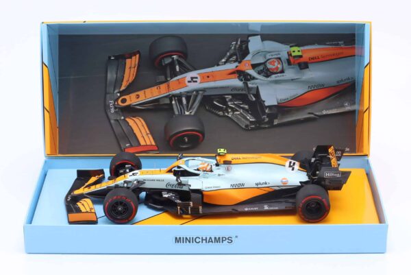 Minichamps - 1:18 McLaren MCL35M No.4 Lando Norris 3rd Monaco GP Gulf Livery - Limited Edition Diecast Model