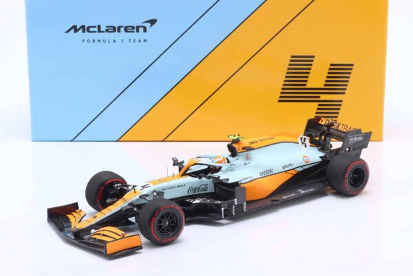 Minichamps - 1:18 McLaren MCL35M No.4 Lando Norris 3rd Monaco GP Gulf Livery - Limited Edition Diecast Model