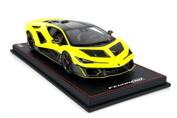 MR Collection - 1:18 Lamborghini Fenomeno Giallo Stile Yellow - Resin Model 14 MR Collection 1:18 Lamborghini Fenomeno Giallo Stile yellow resin model car front three-quarter studio view (LAMBO064A)