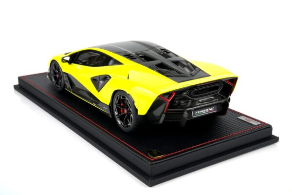 MR Collection - 1:18 Lamborghini Fenomeno Giallo Stile Yellow - Resin Model 16 MR Collection 1:18 Lamborghini Fenomeno Giallo Stile yellow resin model car rear three-quarter view (LAMBO064A)