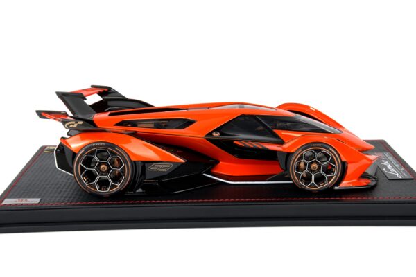 MR Collection - 1:18 Lamborghini V12 Vision Gran Turismo Orange Launch Version - Limited Edition Resin Model 15 MR Collection 1:18 Lamborghini V12 Vision Gran Turismo Arancio Egon orange resin model car side profile view (LAMBO043B)