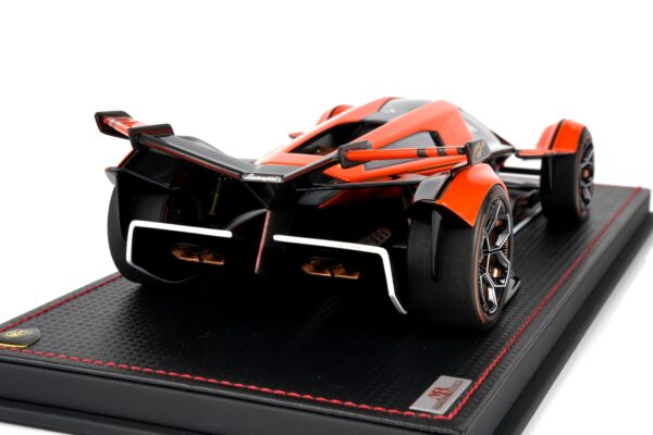 MR Collection - 1:18 Lamborghini V12 Vision Gran Turismo Orange Launch Version - Limited Edition Resin Model 16 MR Collection 1:18 Lamborghini V12 Vision Gran Turismo Arancio Egon orange resin model car rear three-quarter view (LAMBO043B)