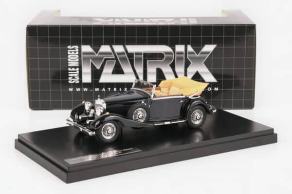 Matrix 1:43 Mercedes-Benz 500K Cabriolet C Black 1935 (MX41302-311) resin model, with box, front