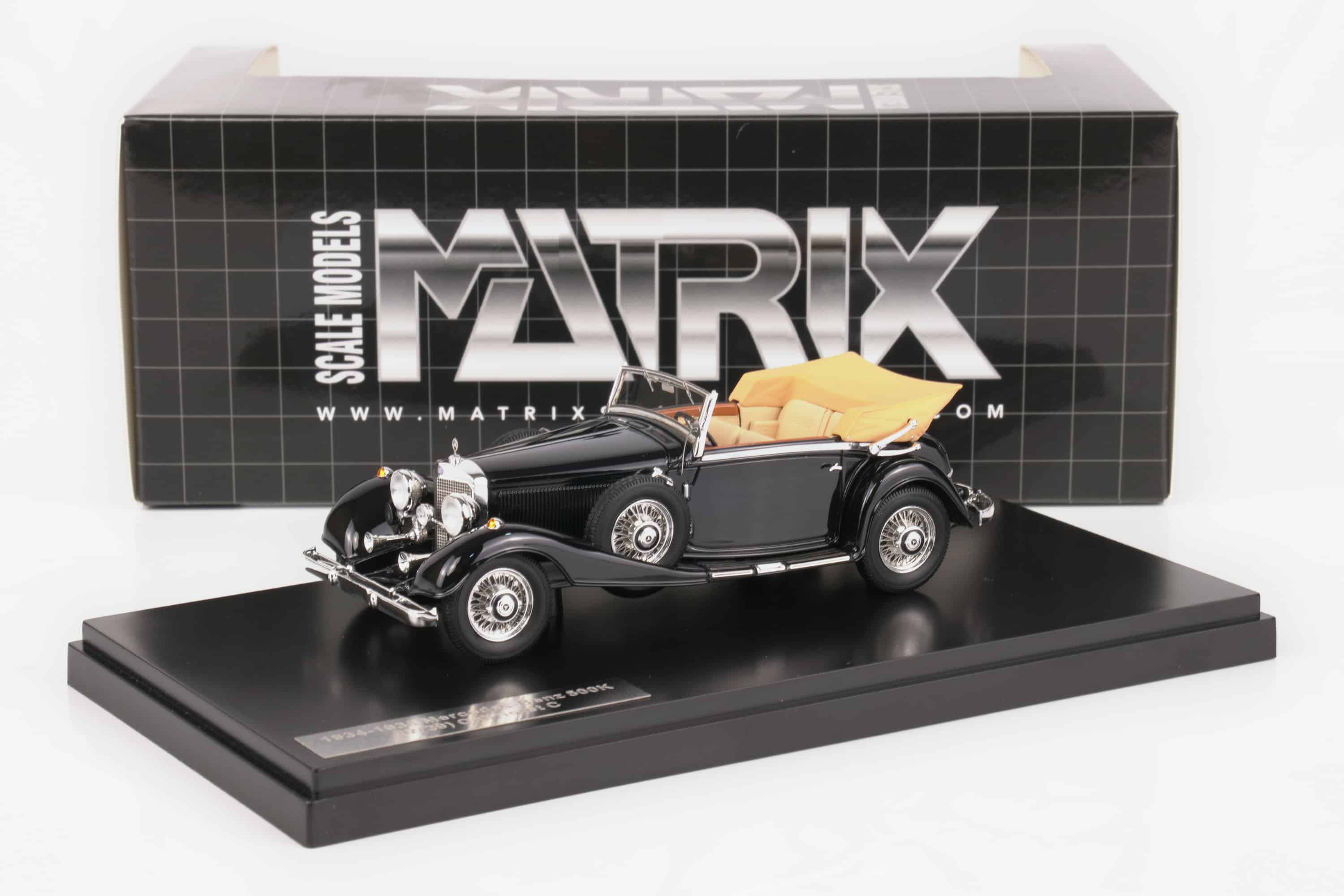 Matrix 1:43 Mercedes-Benz 500K Cabriolet C Black 1935 (MX41302-311) Limited Edition Resin Model 1 Matrix 1:43 Mercedes-Benz 500K Cabriolet C Black 1935 (MX41302-311) resin model, with box, front