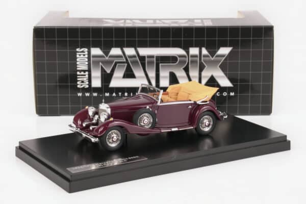 Matrix 1:43 Mercedes-Benz 500K Cabriolet C Maroon 1935 (MX41302-312) resin model, with box, front