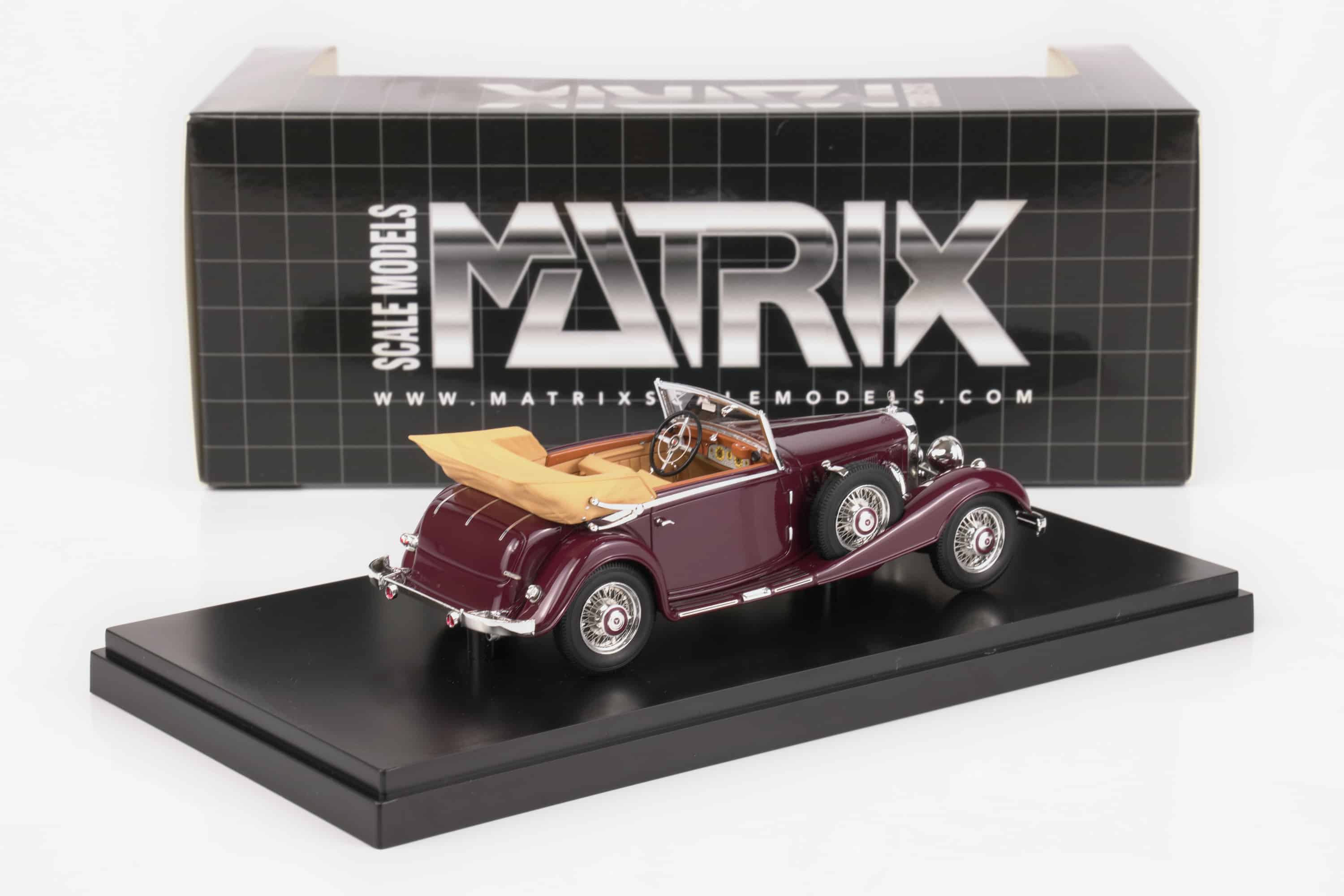 Matrix 1:43 Mercedes-Benz 500K Cabriolet C Maroon 1935 (MX41302-312) Limited Edition Resin Model 2 Matrix 1:43 Mercedes-Benz 500K Cabriolet C Maroon 1935 (MX41302-312) resin model, with box, rear