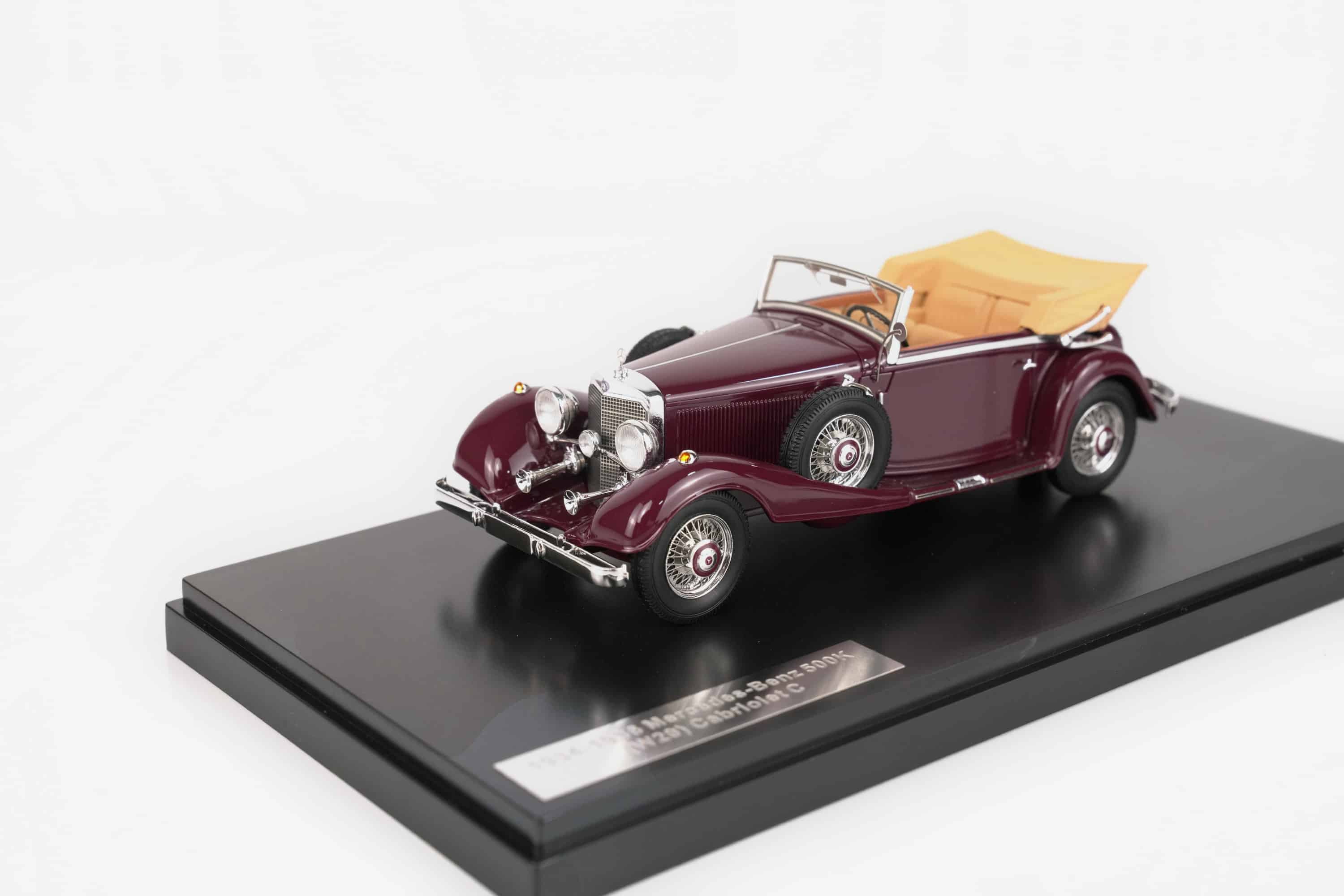 Matrix 1:43 Mercedes-Benz 500K Cabriolet C Maroon 1935 (MX41302-312) Limited Edition Resin Model 3 Matrix 1:43 Mercedes-Benz 500K Cabriolet C Maroon 1935 (MX41302-312) resin model, front three-quarter