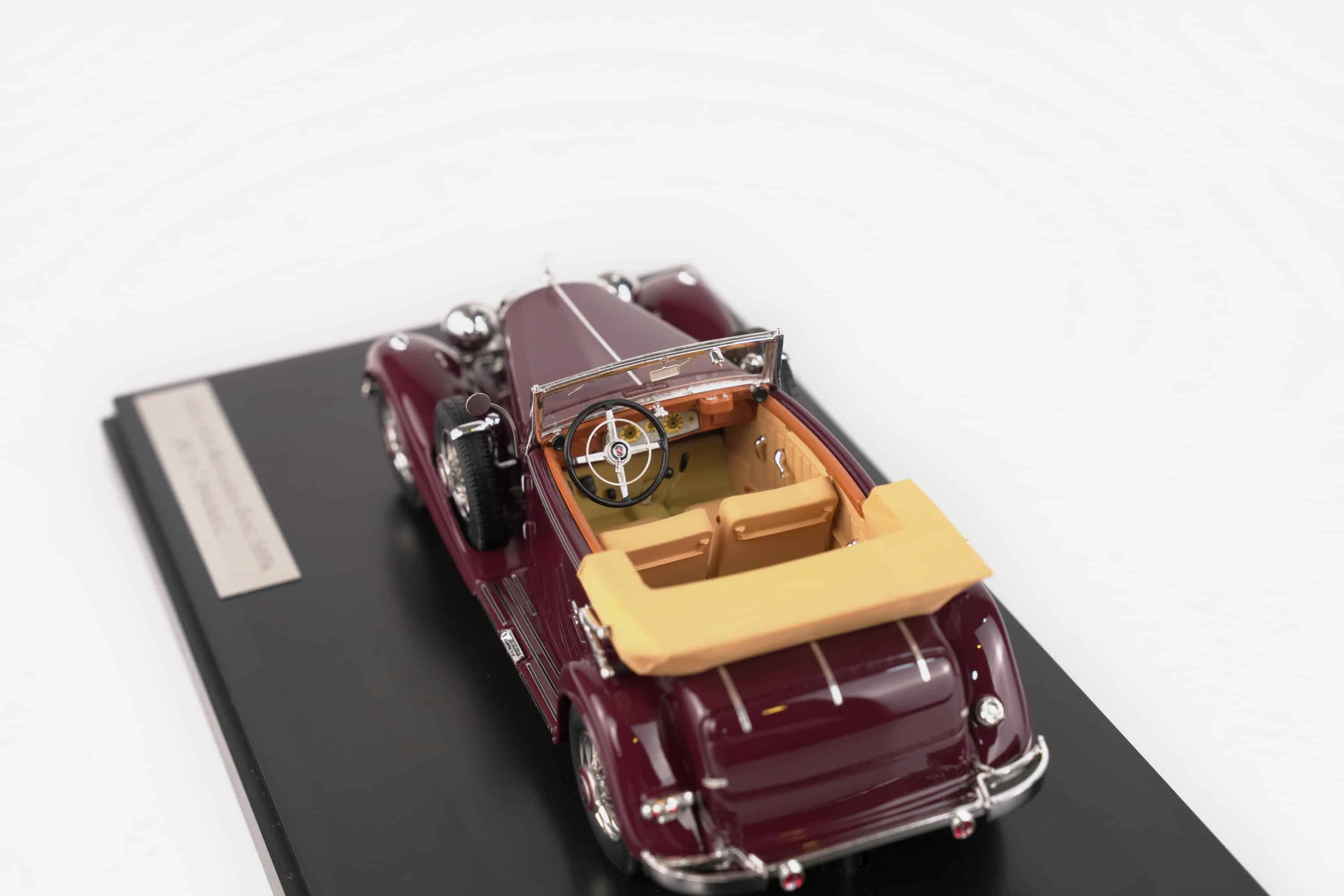Matrix 1:43 Mercedes-Benz 500K Cabriolet C Maroon 1935 (MX41302-312) Limited Edition Resin Model 6 Matrix 1:43 Mercedes-Benz 500K Cabriolet C Maroon 1935 (MX41302-312) resin model, high angle