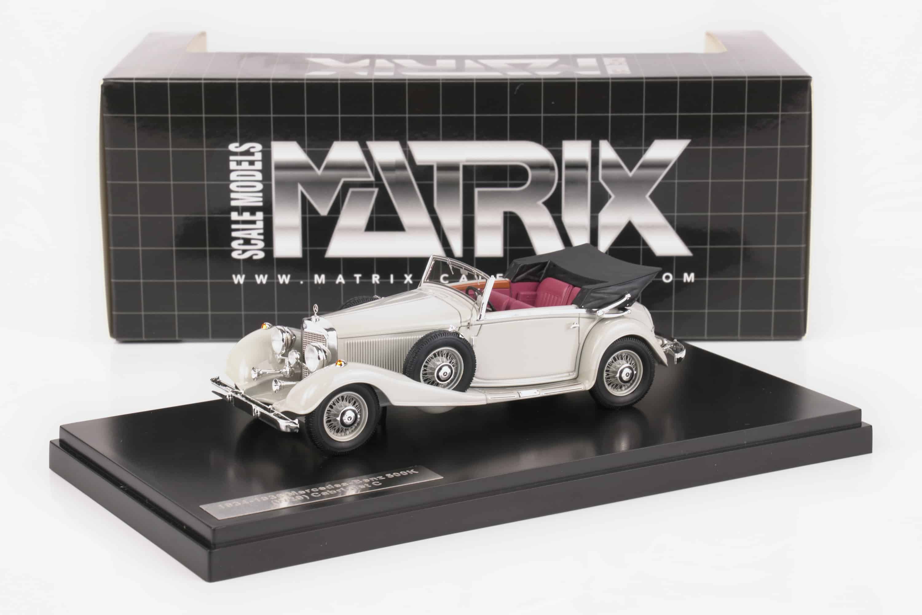 Matrix 1:43 Mercedes-Benz 500K Cabriolet C Grey 1935 (MX41302-313) Limited Edition Resin Model 1 Matrix 1:43 Mercedes-Benz 500K Cabriolet C Grey 1935 (MX41302-313) resin model, with box, front