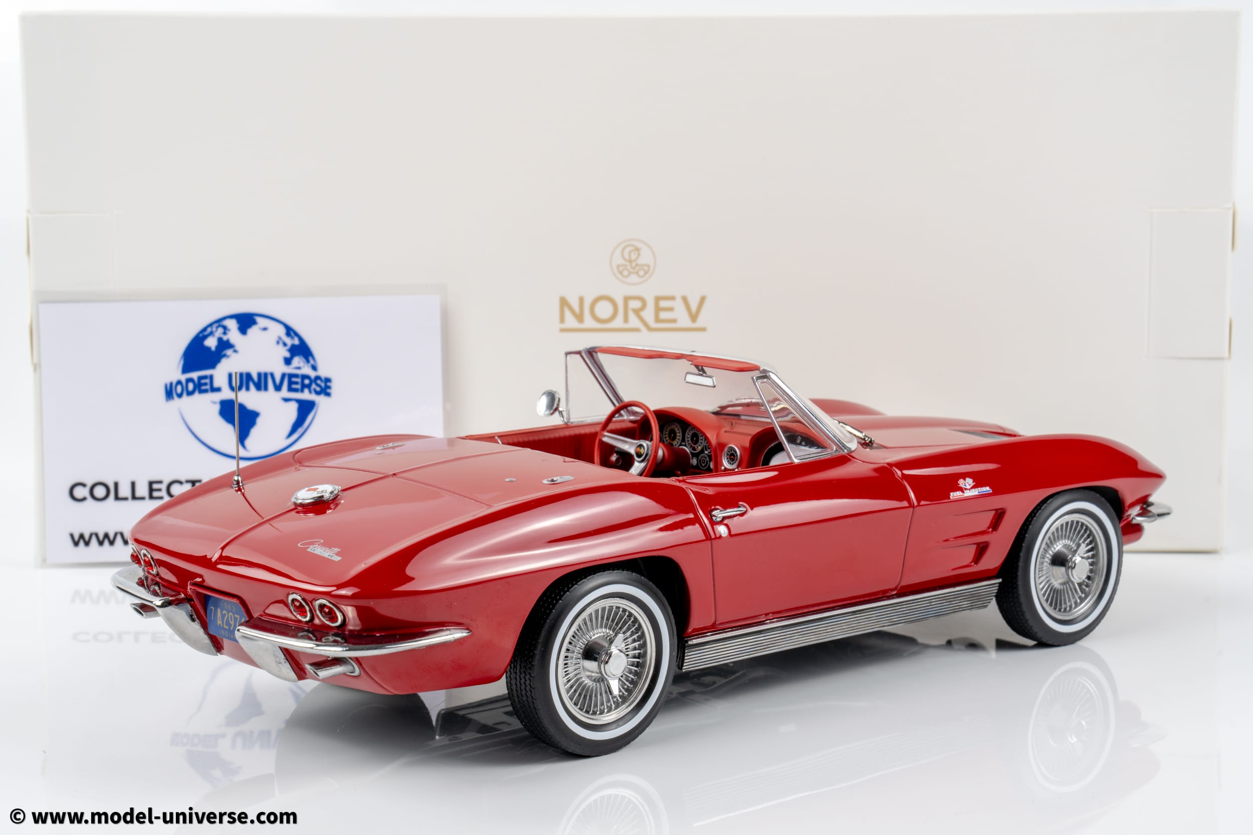 Norev - 1:18 Chevrolet Corvette C2 Sting Ray Cabriolet Riverside Red 1963 (189056) - Diecast Model 3 Norev - 1:18 Chevrolet Corvette C2 Sting Ray Cabriolet Riverside Red 1963 (189056) - Diecast Model