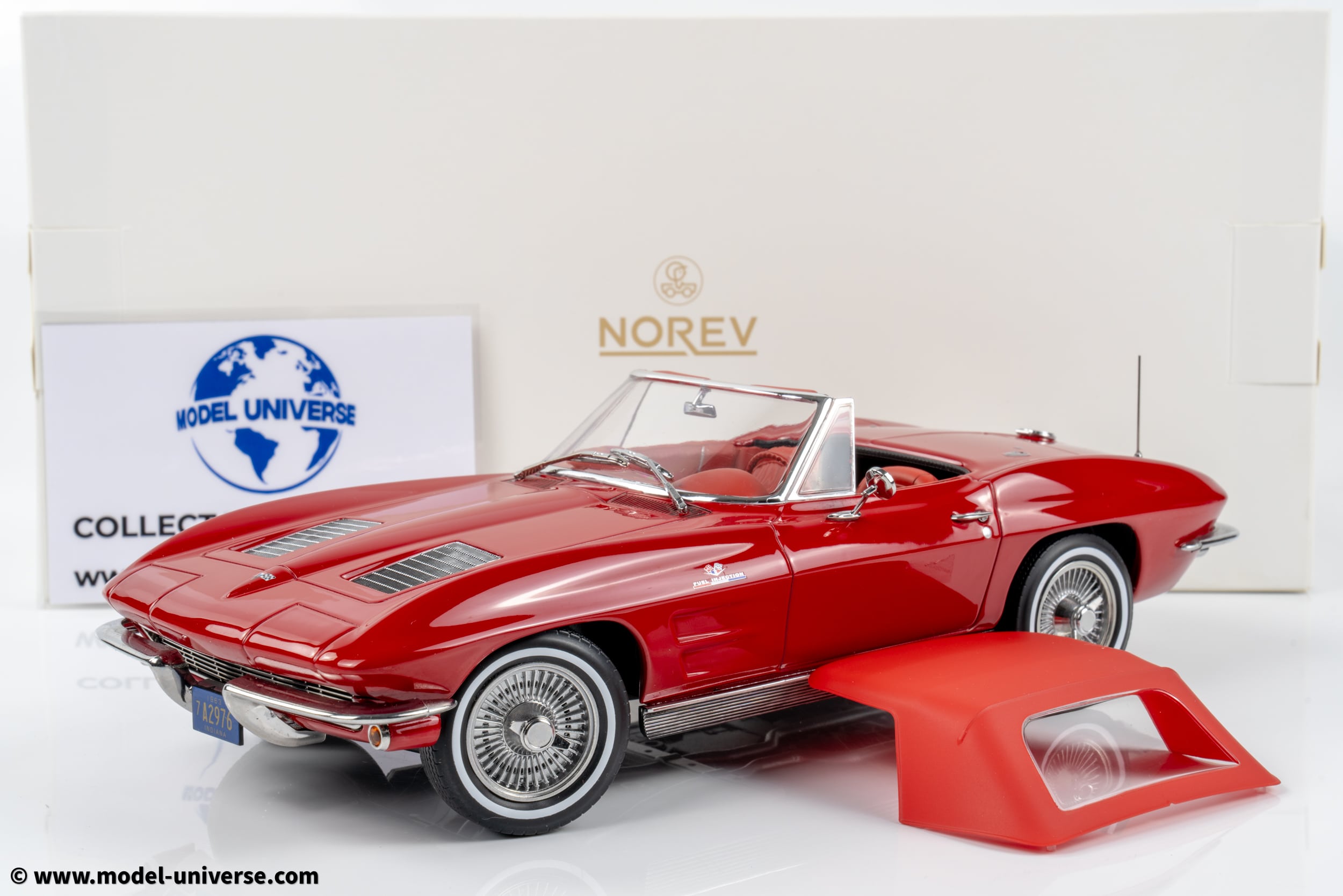 Norev - 1:18 Chevrolet Corvette C2 Sting Ray Cabriolet Riverside Red 1963 (189056) - Diecast Model 1 Norev - 1:18 Chevrolet Corvette C2 Sting Ray Cabriolet Riverside Red 1963 (189056) - Diecast Model