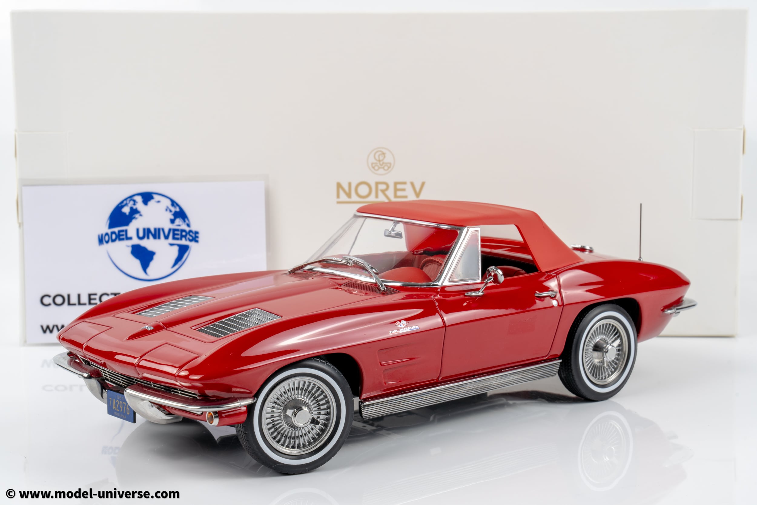 Norev - 1:18 Chevrolet Corvette C2 Sting Ray Cabriolet Riverside Red 1963 (189056) - Diecast Model 2 Norev - 1:18 Chevrolet Corvette C2 Sting Ray Cabriolet Riverside Red 1963 (189056) - Diecast Model