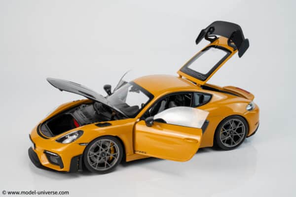 Norev 1:18 Porsche Cayman GT4 RS w/Weissach Bahama Yellow Pack 2023 (187252)