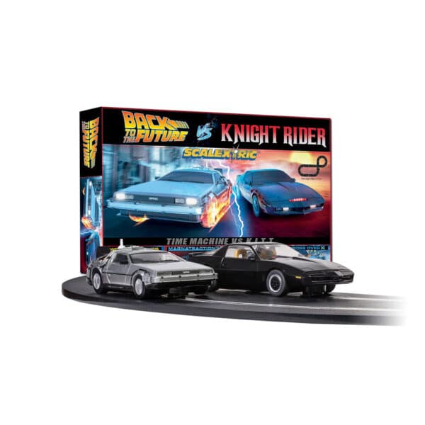 scalextric 1980s tv - back to the future vs knight rider race set - 1:32 slot car sets (c1431m)