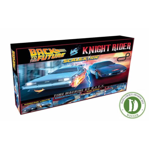 scalextric 1980s tv - back to the future vs knight rider race set - 1:32 slot car sets (c1431m)