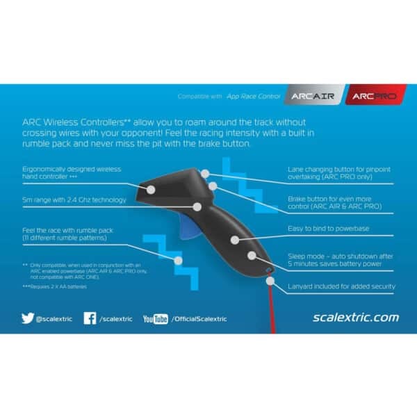 scalextric arc air and arc pro wireless hand throttle - 1:32 power and control (c8438)