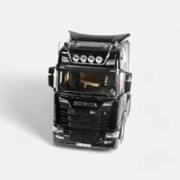 1:18 Scania V8 730S 4x2 & LOHR Car Transporter Black with V8 Logo - Diecast Model - NZG
