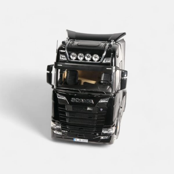 1:18 Scania V8 730S 4x2 & LOHR Car Transporter Black with V8 Logo - Diecast Model - NZG
