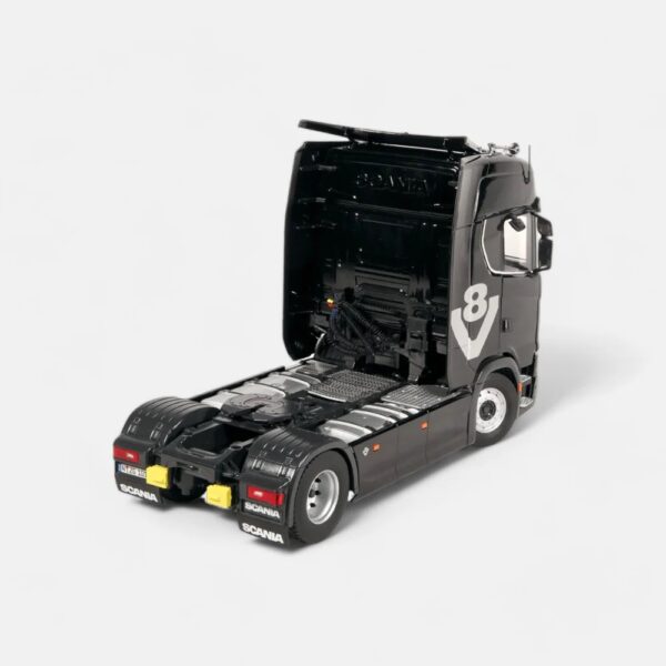 1:18 Scania V8 730S 4x2 & LOHR Car Transporter Black with V8 Logo - Diecast Model - NZG