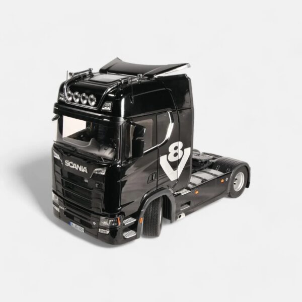 1:18 Scania V8 730S 4x2 & LOHR Car Transporter Black with V8 Logo - Diecast Model - NZG