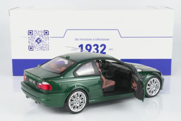 Solido 1:18 BMW E46 M3 Coupe Oxford Green 2000 (SOL 1806507) diecast model – with box – rear