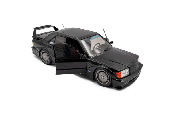 Solido 1:18 Mercedes-Benz 190 EVO II Black Solido Works 1990 (S1801012) Diecast Model 13 Solido 1:18 Mercedes-Benz 190 E (W201) Evo II Solido Works Black 1990 (S1801012) diecast model – with doors open, front three-quarter