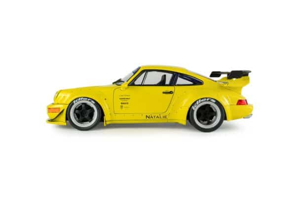 Solido 1:18 Porsche 911 (964) RWB Natali Yellow 2023 (S1807518) Diecast Model 16 Solido 1:18 RWB Porsche 911 Bodykit Natalie Yellow 2023 (S1807518) diecast model – rear three-quarter view