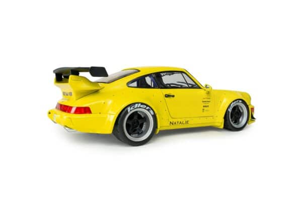 Solido 1:18 Porsche 911 (964) RWB Natali Yellow 2023 (S1807518) Diecast Model 13 Solido 1:18 RWB Porsche 911 Bodykit Natalie Yellow 2023 (S1807518) diecast model – rear three-quarter view, right