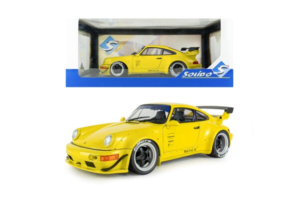 Solido 1:18 Porsche 911 (964) RWB Natali Yellow 2023 (S1807518) Diecast Model 12 Solido 1:18 RWB Porsche 911 Bodykit Natalie Yellow 2023 (S1807518) diecast model – in retail packaging