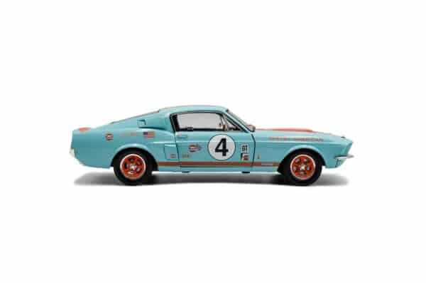 Solido 1:18 Ford Mustang Shelby GT500 Light Blue with Orange Stripes No.4 Gulf Racing Tribute 1967 (S1802911) Diecast Model 10 Solido 1:18 Shelby GT500 Racing Tribute 1967 (S1802911) diecast model – side view